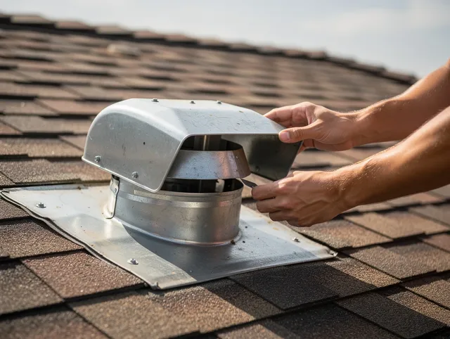 Concord Dryer Vent Cleaning certified technician safely cleaning a roof-mounted dryer vent in Concord